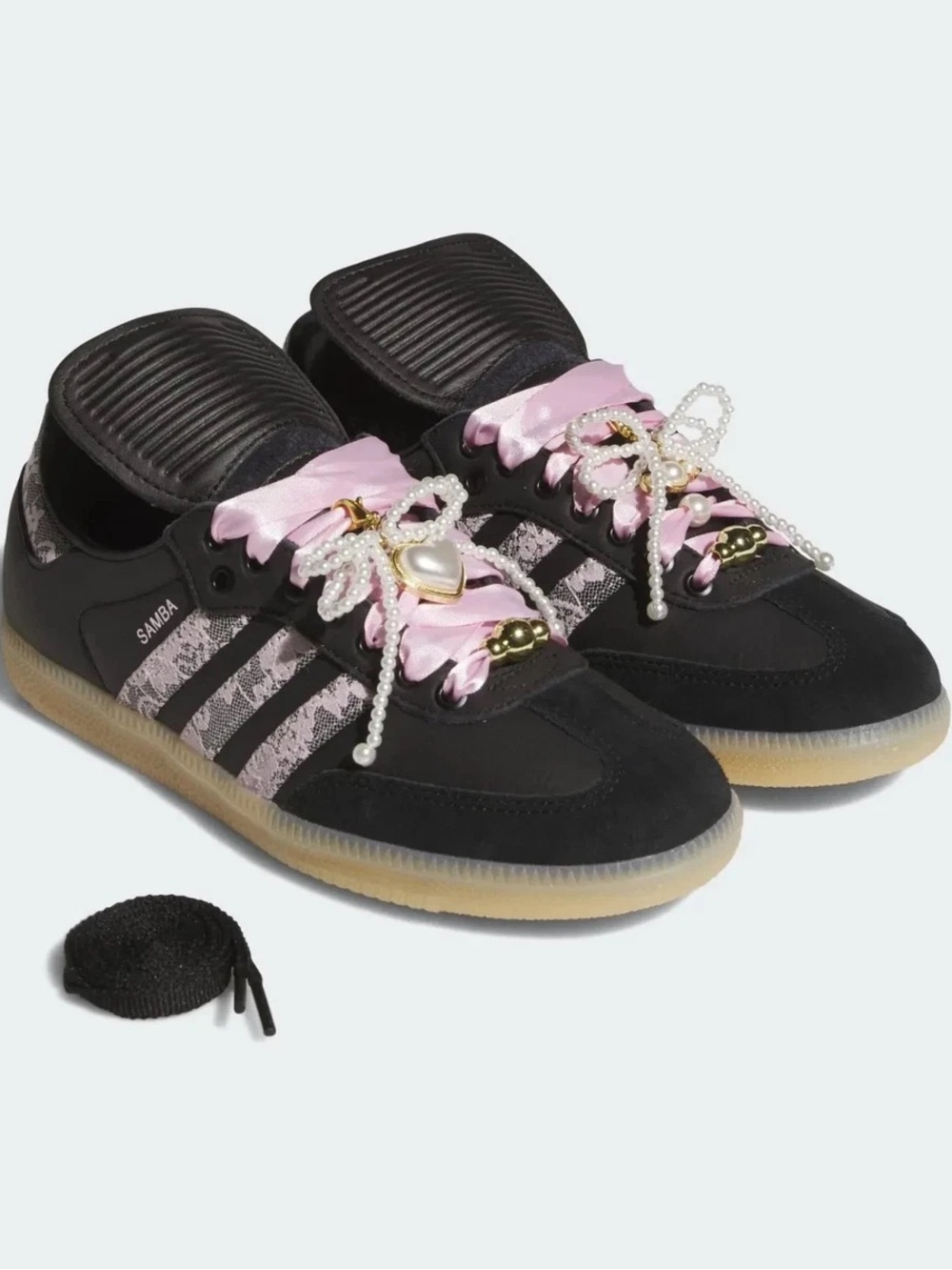 adidas Samba Low-Top Sneakers in Black & Pink Satin NWOT Size 8.5